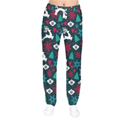 Holiday Season Pattern December Happy Holidays Merry Christmas Winter Family Festive New Year Women Velvet Drawstring Pants