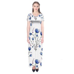 Flowers Seamless Pattern Victorian Short Sleeve Maxi Dress