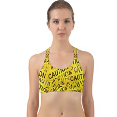 Caution Road Sign Cross Yellow Back Web Sports Bra