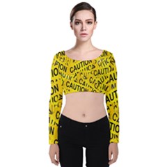 Caution Road Sign Cross Yellow Velvet Long Sleeve Crop Top by anzea