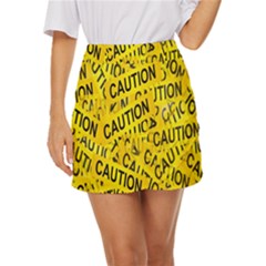 Caution Road Sign Cross Yellow Mini Front Wrap Skirt by anzea