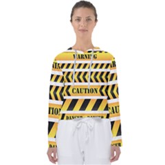 Caution Road Sign Warning Cross Danger Yellow Chevron Line Black Women s Slouchy Sweat