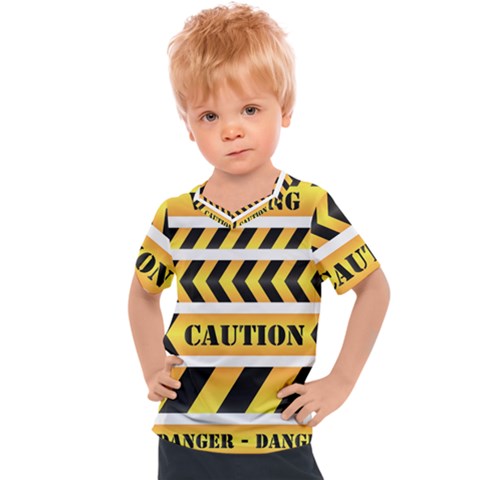 Caution Road Sign Warning Cross Danger Yellow Chevron Line Black Kids  Sports T-shirt by anzea
