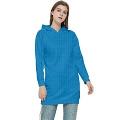 Blue Lego Texture Macro, Blue Dots Background, Lego Women s Long Oversized Pullover Hoodie