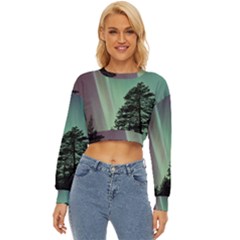 Silhouette Of Aurora Borealis Lightweight Long Sleeve Sweatshirt by Bedest