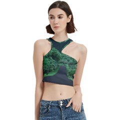 Jungle Road Hawaii Asphalt Mountains Green Cut Out Top