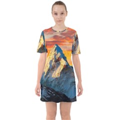 Himalaya Nature Mountain Sixties Short Sleeve Mini Dress by Bedest