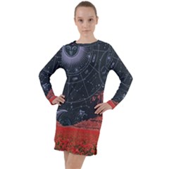 Astrology Surreal Surrealism Trippy Visual Art Long Sleeve Hoodie Dress by Bedest