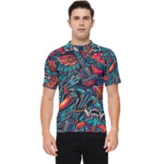 Vintage Tattoos Colorful Seamless Pattern Men s Short Sleeve Rash Guard by Bedest