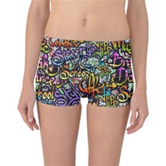 Graffiti Word Seamless Pattern Reversible Boyleg Bikini Bottoms by Bedest