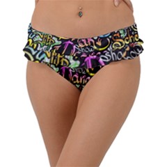 Graffiti Word Seamless Pattern Frill Bikini Bottoms by Bedest