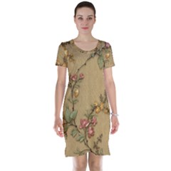 Flowers, Branches, Desenho, Edge, Leaves Short Sleeve Nightdress