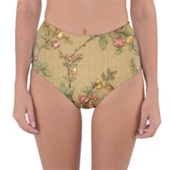 Flowers, Branches, Desenho, Edge, Leaves Reversible High-waist Bikini Bottoms by kyorashop23