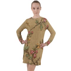 Flowers, Branches, Desenho, Edge, Leaves Long Sleeve Hoodie Dress