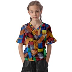 Lego, Toy Block, Colorfulness Kids  V-neck Horn Sleeve Blouse by kyorashop23