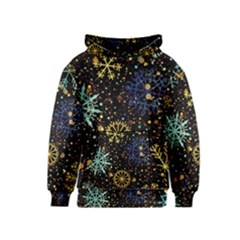 Gold Teal Snowflakes Gold Abstract Christmas Kids  Pullover Hoodie