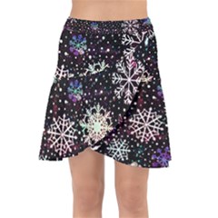 Shiny Winter Snowflake Abstract Christmas Cold Crystal December Wrap Front Skirt