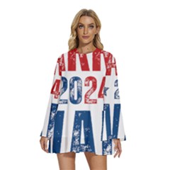 Kamala Harris 2024 Walz Round Neck Long Sleeve Bohemian Style Chiffon Mini Dress by Safari