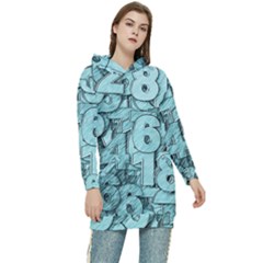 Blue Digits Background, Artwork, Numbers Women s Long Oversized Pullover Hoodie by kyorashop23