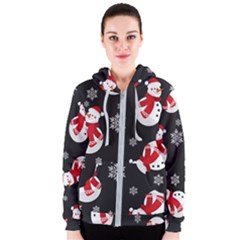 Christmas Texture, Retro Background With Snowmen Women s Zipper Hoodie