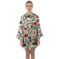 Love Abstract Background Love Textures Long Sleeve Satin Kimono