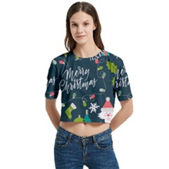 Merry Christmas, Happy New Year, Christmas Seamless Texture Women s Round Neck Short Sleeve Crop Top by kyorashop23