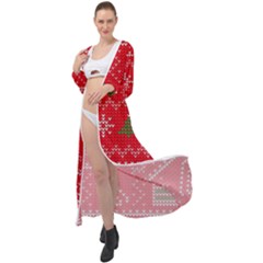 Red Christmas Pattern Xmas Decorations, Christmas Knitted Texture Maxi Chiffon Beach Wrap