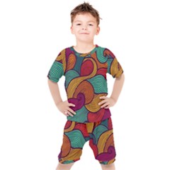 Swirly, Abstract, Multi Colored, Pattern, Kids  T-shirt And Shorts Set by kyorashop23