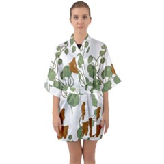 Nasturtium Flowers Plant Leaves Half Sleeve Satin Kimono  by Salmanaz77