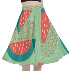 Watermelon Dots Summer Pattern A-line Full Circle Midi Skirt With Pocket