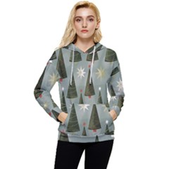 Christmas Trees Pattern Women s Lightweight Drawstring Hoodie