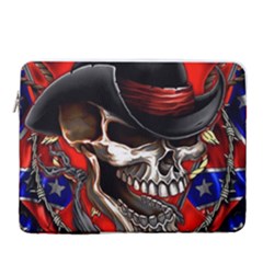 Confederate Flag Usa America United States Csa Civil War Rebel Dixie Military Poster Skull 15  Vertical Laptop Sleeve Case With Pocket by Ket1n9