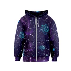 Realistic Night Sky Poster With Constellations Kids  Zipper Hoodie