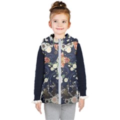 Japanese Wave Koi Illustration Pattern Kids  Hooded Puffer Vest