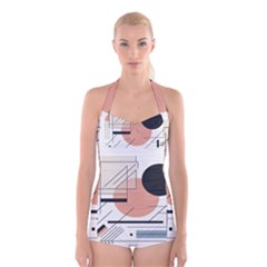 Abstract Architecture Boyleg Halter Swimsuit 