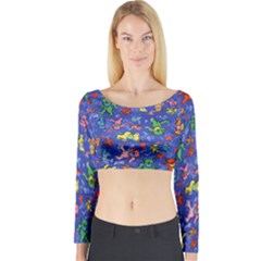 Grateful Dead Dancing Bears Pattern Long Sleeve Crop Top