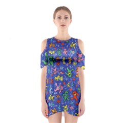 Grateful Dead Dancing Bears Pattern Shoulder Cutout One Piece Dress