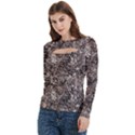 Earth Tones Fall Abstract Textured Print Women s Cut Out Long Sleeve T-Shirt View2