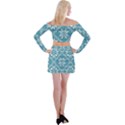 Blue Winter Knitted Texture, Blue Winter Background, Knitted Texture Off Shoulder Top with Mini Skirt Set View2