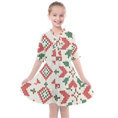 Christmas Texture, New Year, Red-green Christmas Ornament Texture Kids  All Frills Chiffon Dress