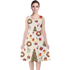 Christmas Pattern, Pattern, Christmas, Trees V-neck Midi Sleeveless Dress  by kyorashop23