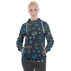 Whimsical Mushrooms Pattern Women s Hooded Pullover