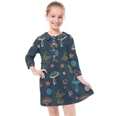 Whimsical Mushrooms Pattern Kids  Quarter Sleeve Shirt Dress