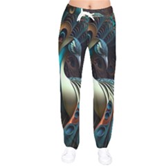 Colorful Peacock Bird Feathers Women Velvet Drawstring Pants