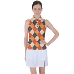 Halloween Argyle Pattern  Women s Sleeveless Polo T-shirt by Safari