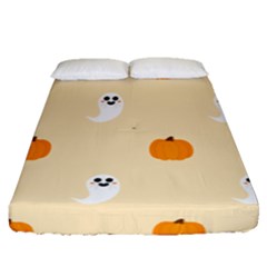 Pumpkin And Boo Crew Halloween  Fitted Sheet (queen Size) by Safari