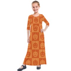 Seamless Halloween Pattern With Smiling Pumpkin 20240926 161520 0000 Kids  Quarter Sleeve Maxi Dress by Safari