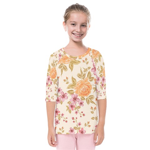 Peony Flower Pattern Background Kids  Quarter Sleeve Raglan T-shirt by Grandong