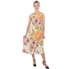 Peony Flower Pattern Background Midi Tie-back Chiffon Dress by Grandong