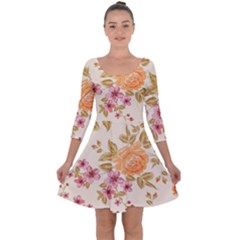 Peony Flower Pattern Background Quarter Sleeve Skater Dress by Grandong